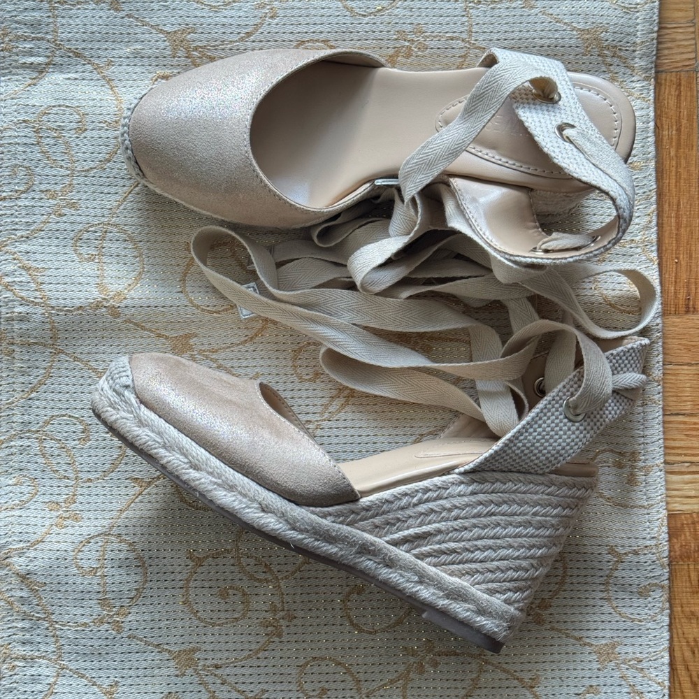 Nine West Cream Espadrille Wedge Sandals with lace up